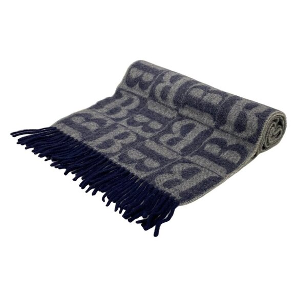 Auth Burberry's Dark Navy Gray Cashmere Scarf - Picture 1 of 6